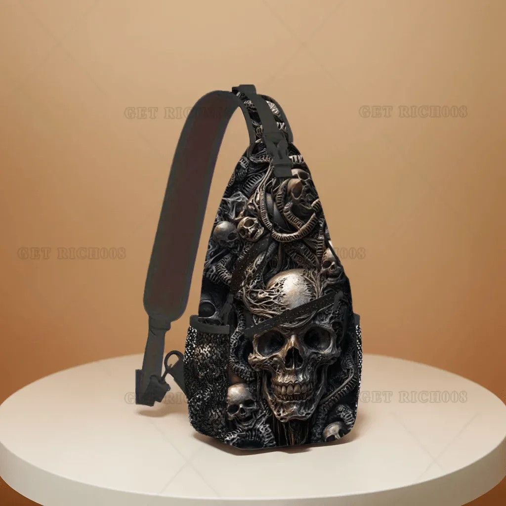 sac à bandoulière gothique punk imprimé crâne – sangle réglable, bandoulière légère pour les voyages et les sports de plein air, design sombre unique
