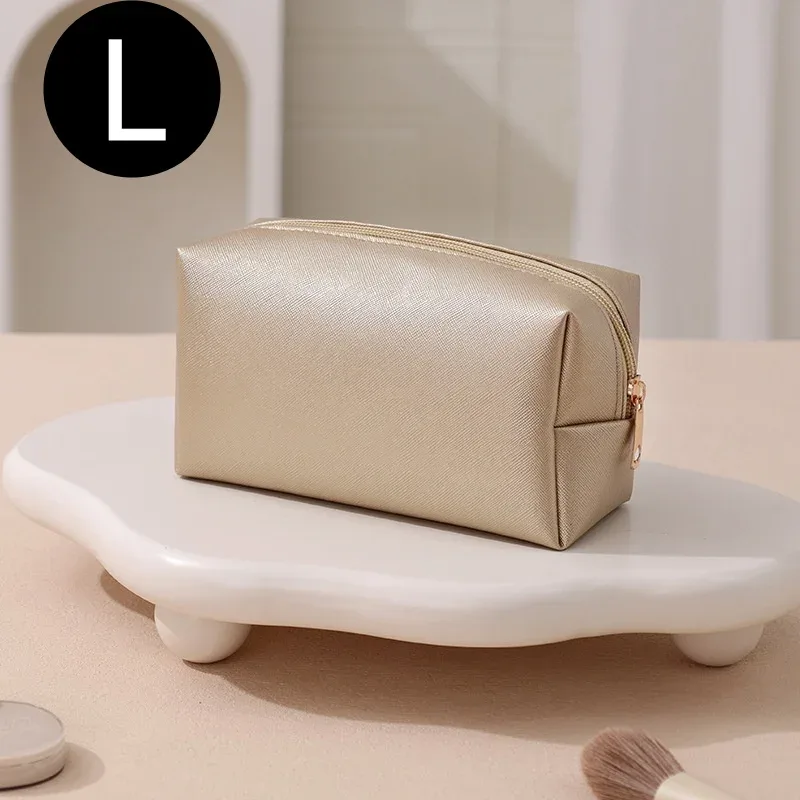 trousse de maquillage en cuir avec logo personnalisé, grande capacité, idéale pour les voyages, disponible en plusieurs couleurs, en cuir pu souple, avec fermeture à glissière, pour femmes (2 tailles).