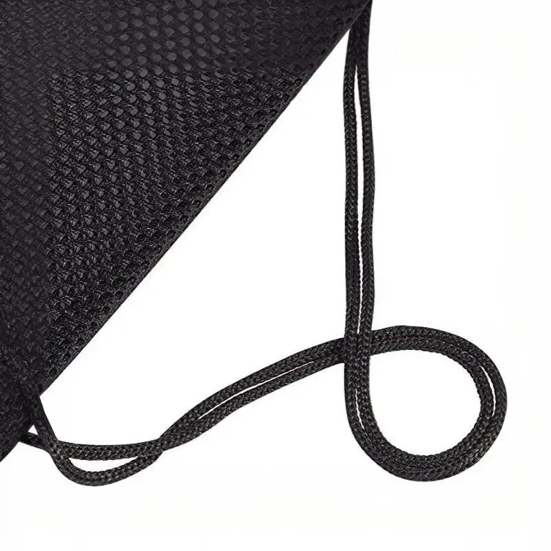 sac à dos en maille avec cordon de serrage, résistant et respirant, noir, pour le football, le basketball, les sports, la gym et les aventures en plein air.