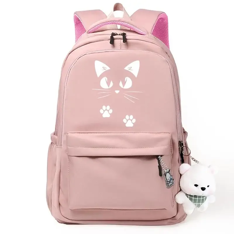 sac dos nylon noir dessin animé chats ours bandoulière arquée compartiment intérieur voyage école adolescents femmes hommes