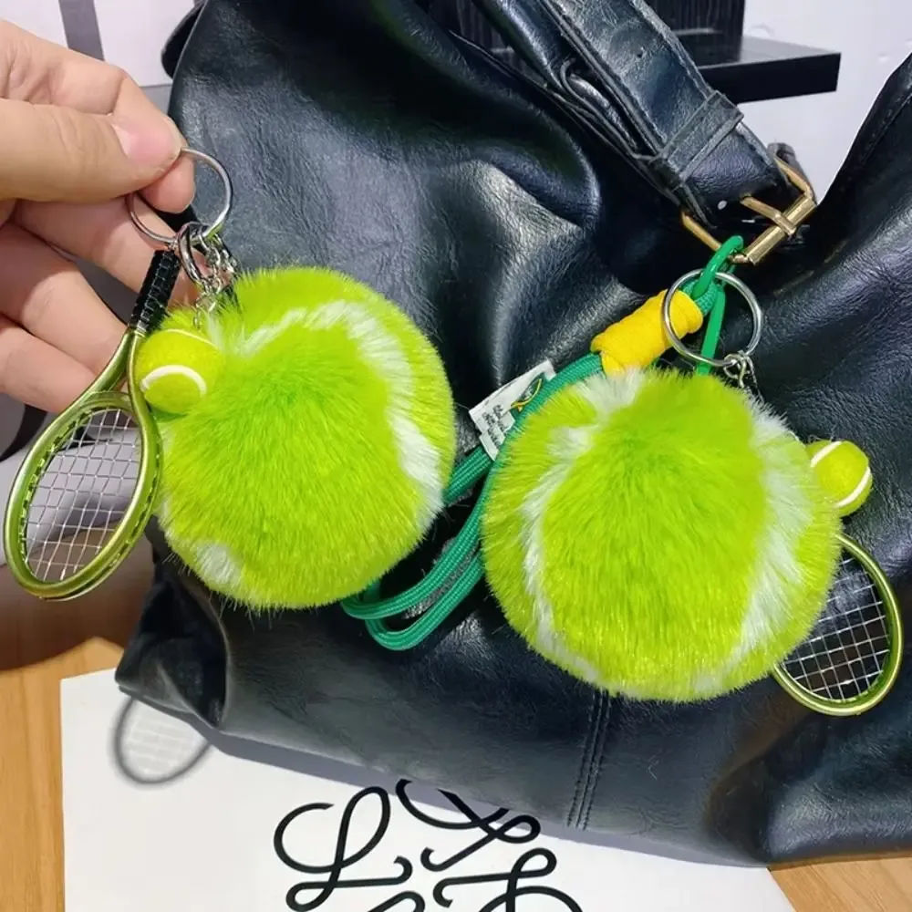 porte-clés de tennis créatif et mignon, accessoires pour clés, pendentif de sac à dos en forme de balle de dessin animé, porte-clés en fourrure de tennis souple diy, cadeau pour fille