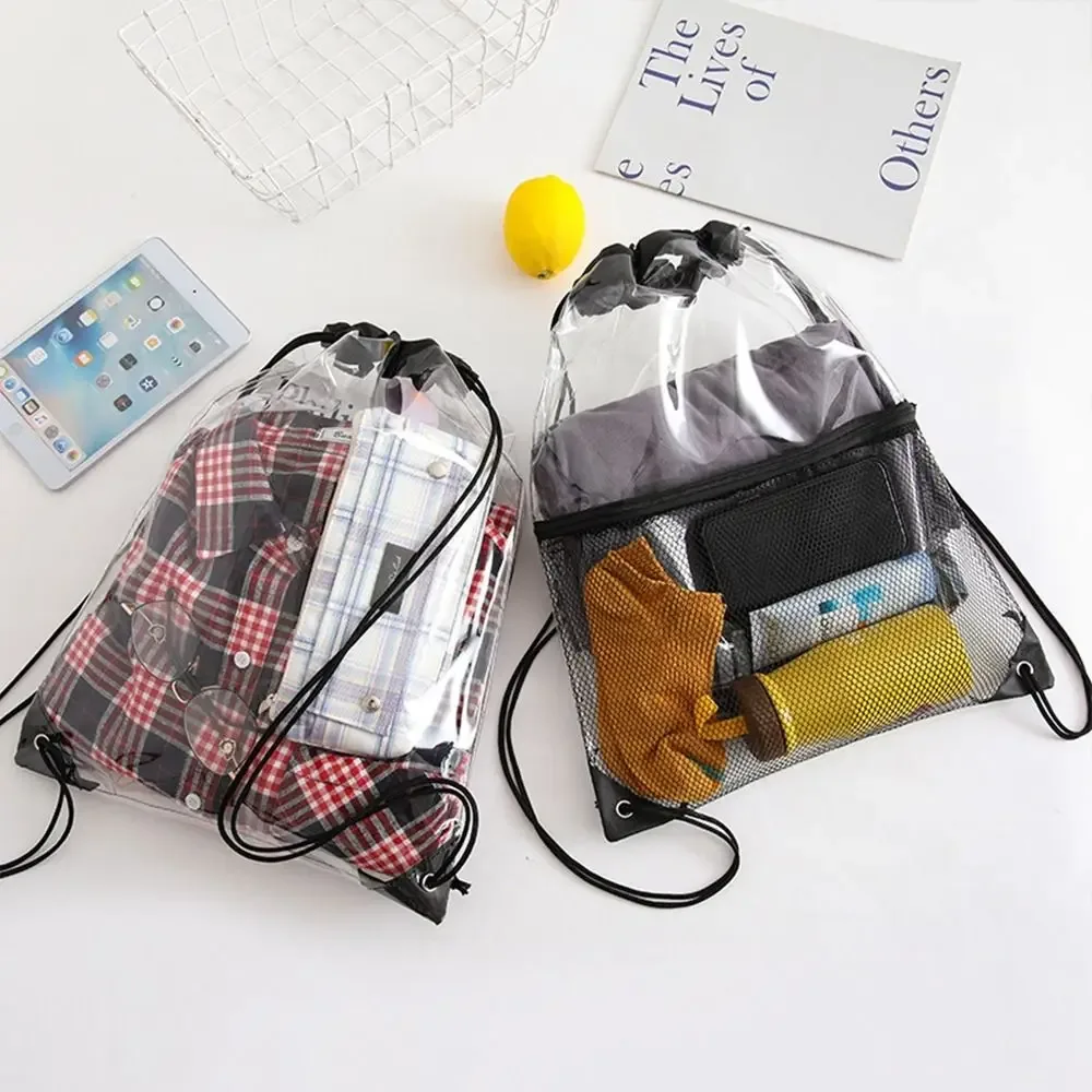 sac à dos à cordon de serrage de grande capacité, sac de plage étanche en pvc transparent, sac à dos de sport, sac de rangement de voyage, sac de gelée pour hommes