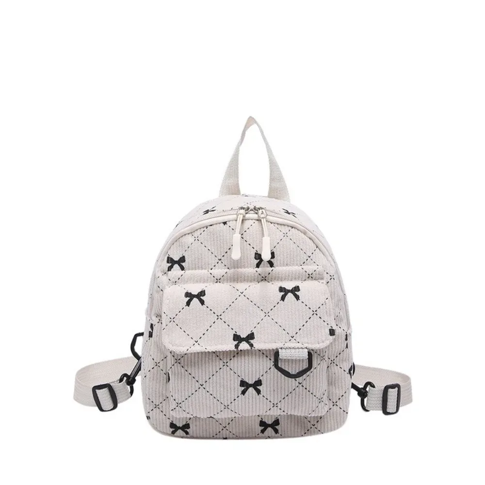 mini sac à dos en velours côtelé avec nœud imprimé, sac à bandoulière léger, style coréen, sac à dos à plusieurs nœuds pour adolescentes