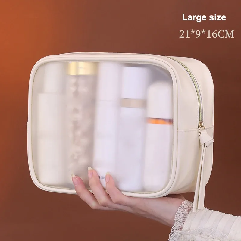 sac à cosmétiques de voyage transparent étanche de grande capacité, pochette de rangement de maquillage portable en pvc, trousse de toilette à fermeture éclair