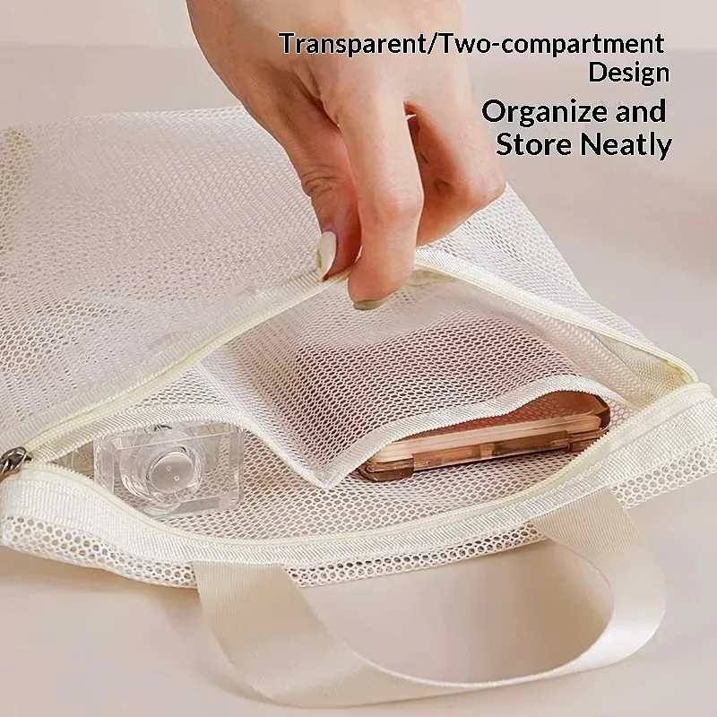 sac de rangement en maille homfish pour maquillage et articles de toilette, sac à main portable de voyage, organiseur suspendu pour accessoires de douche et de toilette