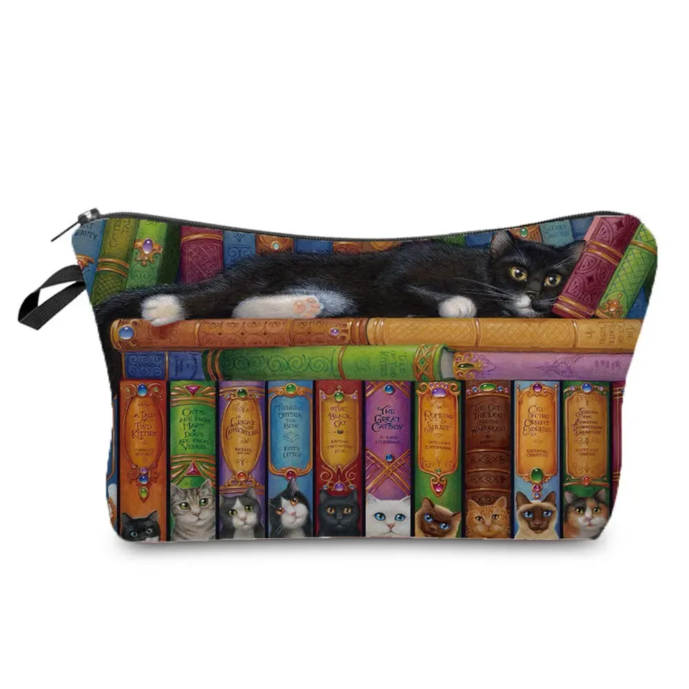 trousse de maquillage imprimée chat pour femme, peinture à l'huile, mode rétro, sacs à cosmétiques, haute qualité, étuis à crayons, sac cadeau portable, offre spéciale