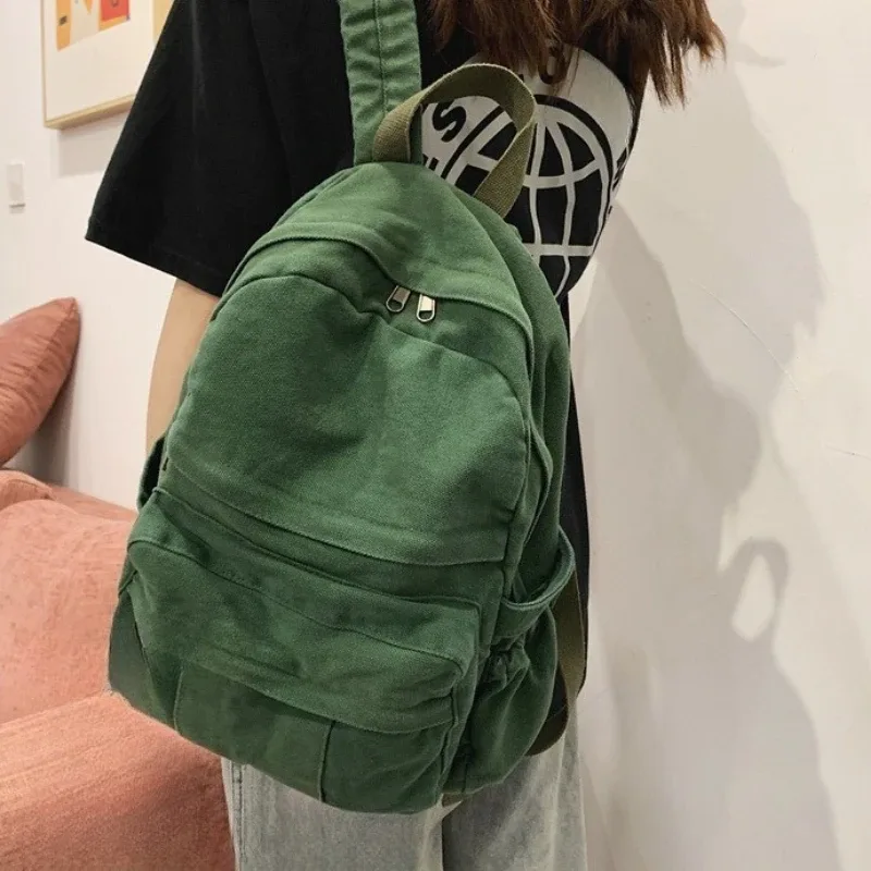 mode couleur unie sac à dos femmes toile sacs d'école pour adolescentes sac à dos de voyage décontracté femme étudiant école sac à dos
