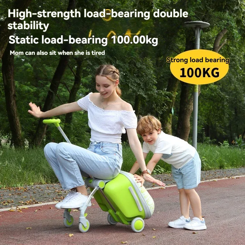valise abs bébé vert personnages animaux roulettes toupie pliante parebrise amovible usage voyage enfant