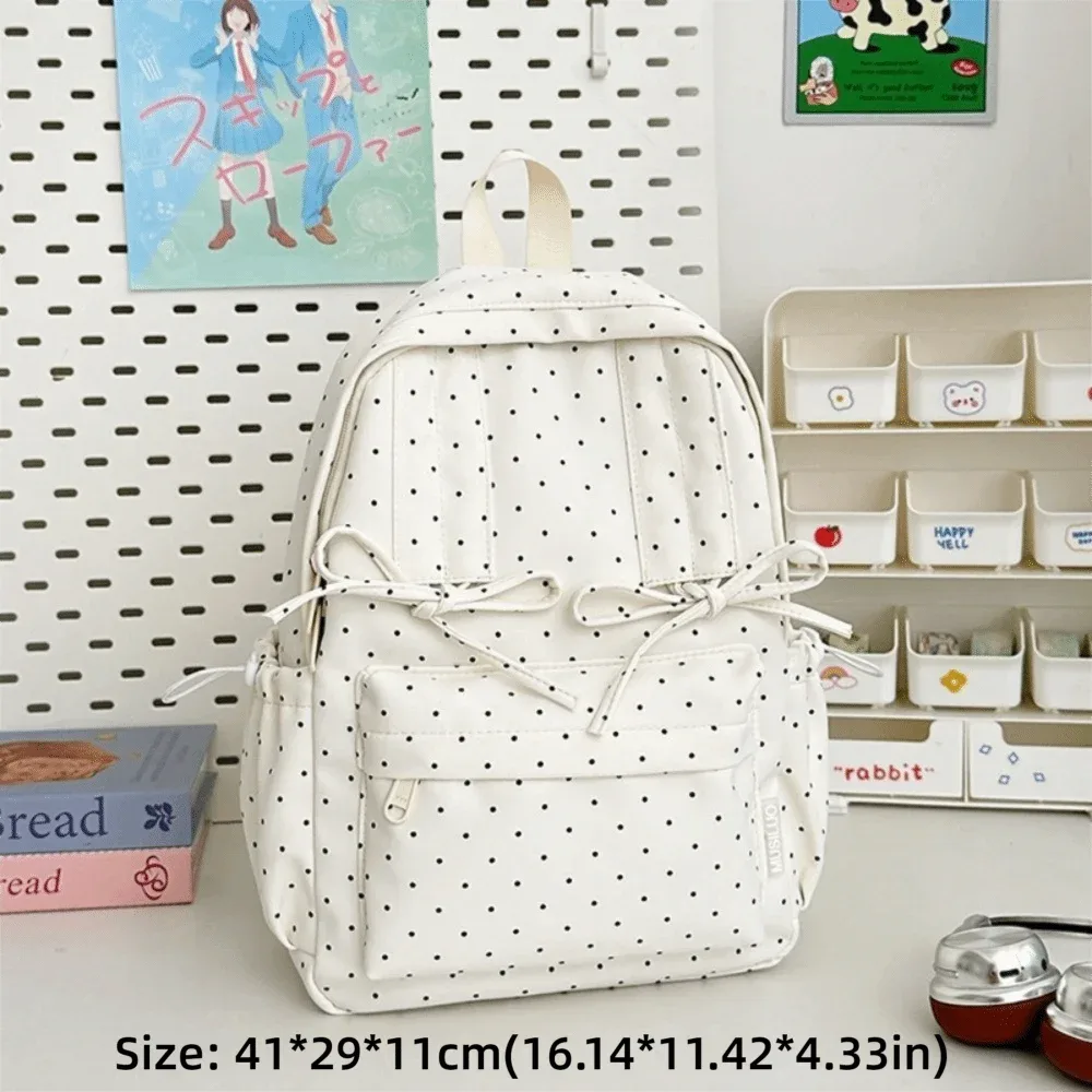 sac à dos de voyage à pois tendance avec nœud, grande capacité, cartable d'étudiant, sac à dos multi-poches en nylon pour ordinateur portable