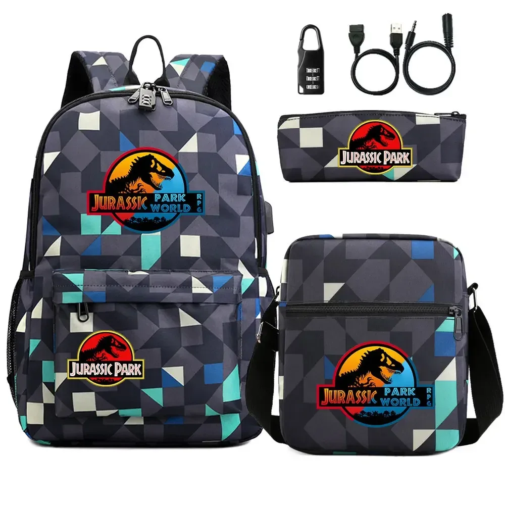sac dos tissu oxford unisexe noir logo jurassic world bandoulière arquée compartiment intérieur style dessin animé usage voyage
