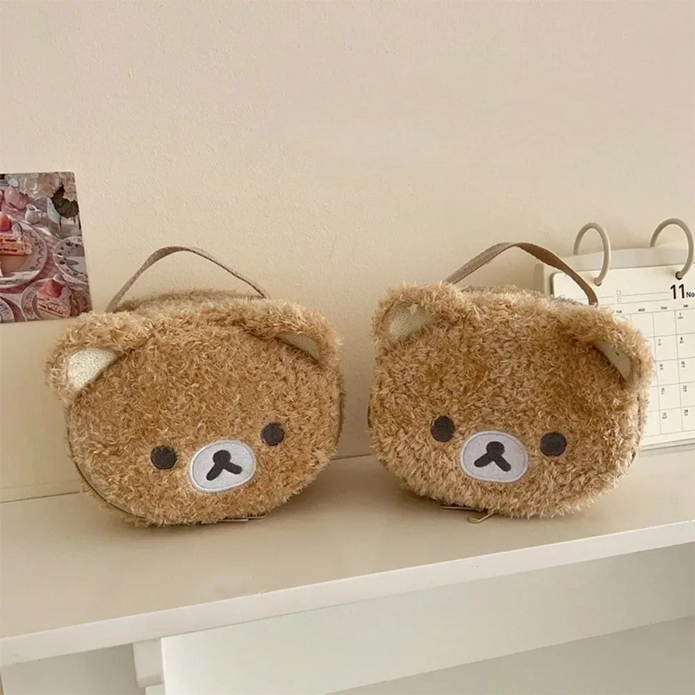trousse de maquillage portable en peluche, sac cosmétique ours de dessin animé pour femmes, pochette de rangement pour bijoux, pochette de voyage grande capacité