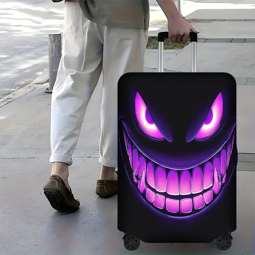 housse valise polyester visage monstre effrayant yeux lumineux dents pointues fond noir bleu rouge protection voyage