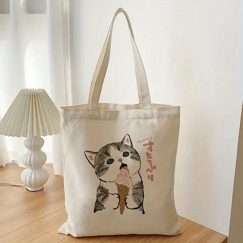 sacs à bagages chats mignons, 1 pièce, sac de shopping vintage en toile de dessin animé harajuku, sacs à bandoulière amusants pour femmes, cadeaux kawaii pour enfants