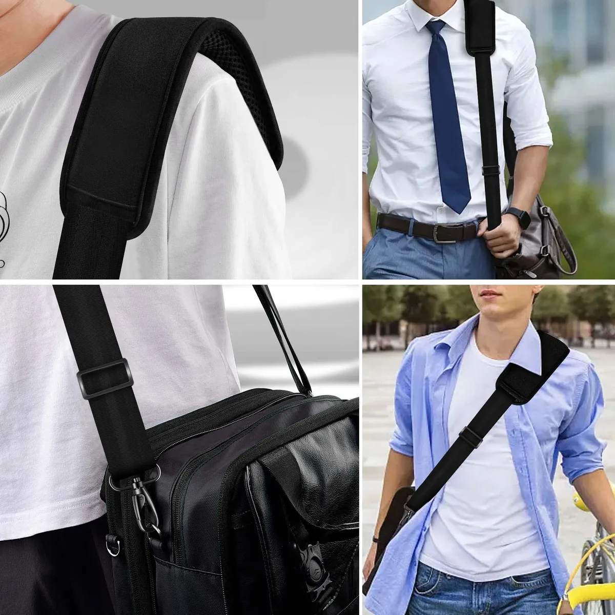 ceinture sac nylon noir rembourrée points supérieurs sacoche ordinateur portable bandoulière longueur réglable usage voyage