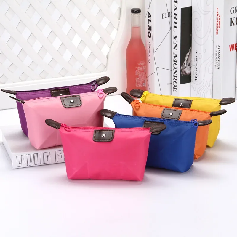 trousse de maquillage pliante couleur bonbon, organisateur cosmétique portable de voyage avec sangle de transport