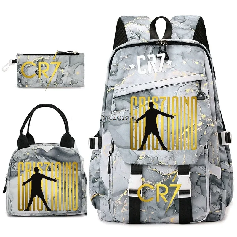 ensemble de sacs à dos pour étudiants avec imprimé cr7, sac à lunch et trousse à crayons, sac à dos de voyage pour adolescentes