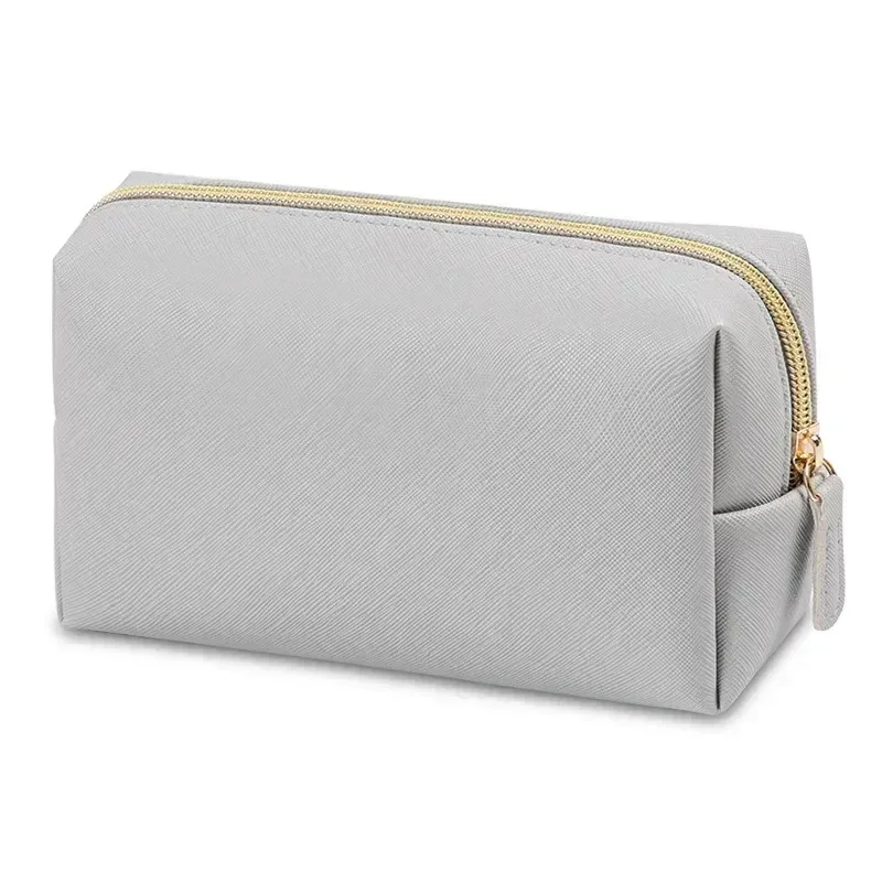 sac de maquillage pour femmes en cuir pu imperméable, couleur unie, trousse de toilette de voyage, organiseur de rangement cosmétique portable