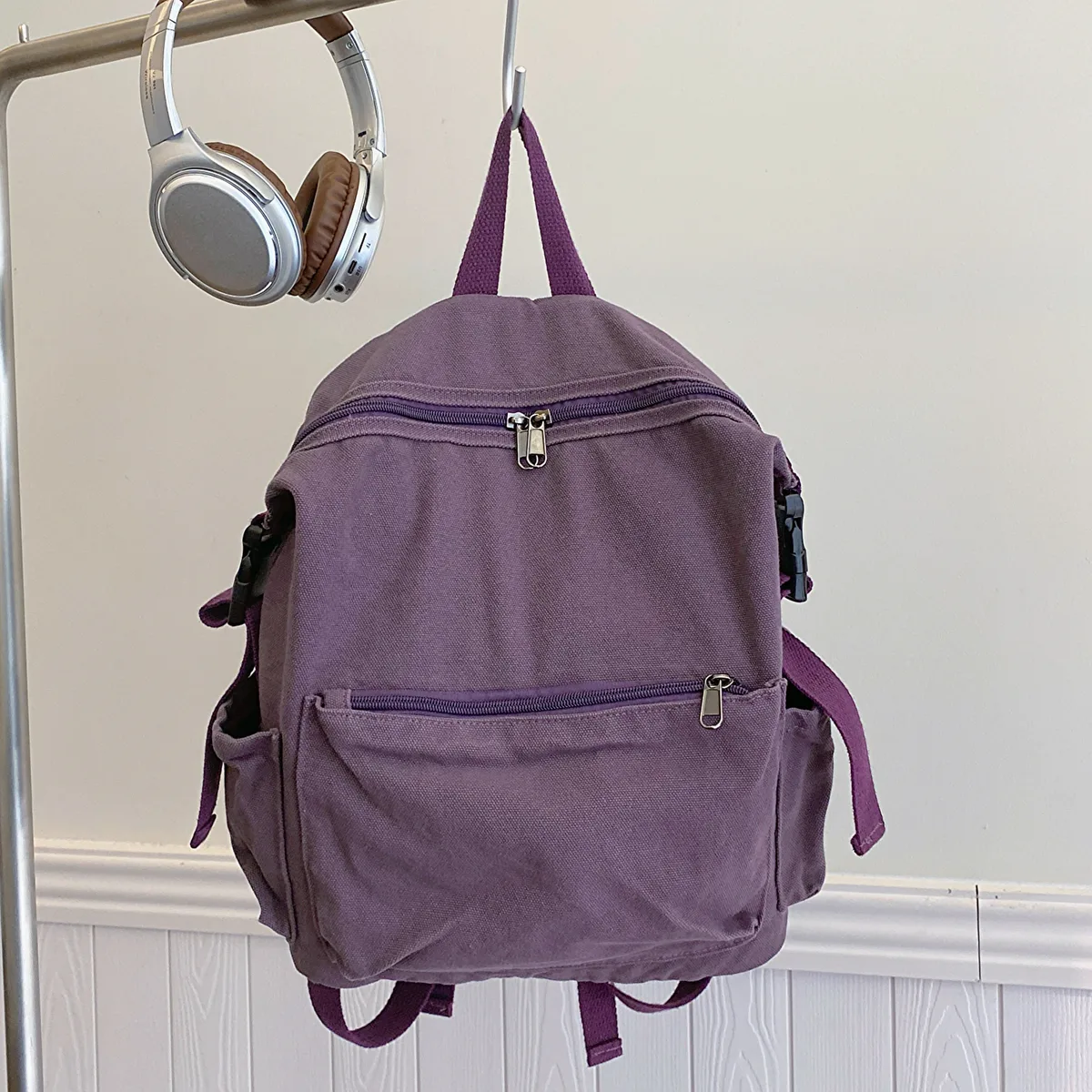 sacs à dos en toile solide pour femmes, sacs de loisirs ou de voyage, cartables de gril de style coréen, sacs d'école en tissu mignon, unisexe, 100% coton