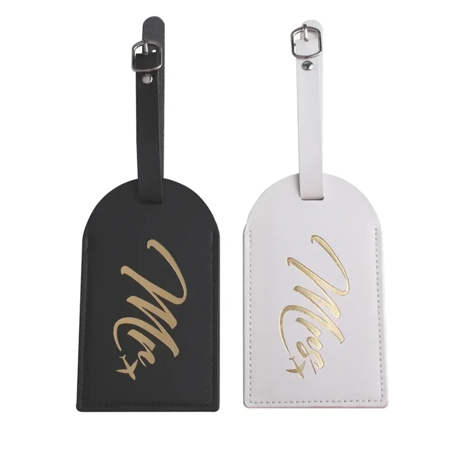 étiquette de bagage pour couples mr mrs, étiquette de valise suspendue avec nom, cartes d'identité, anti-perte, accessoires de voyage en cuir pu pour vol, 2 pièces/ensemble