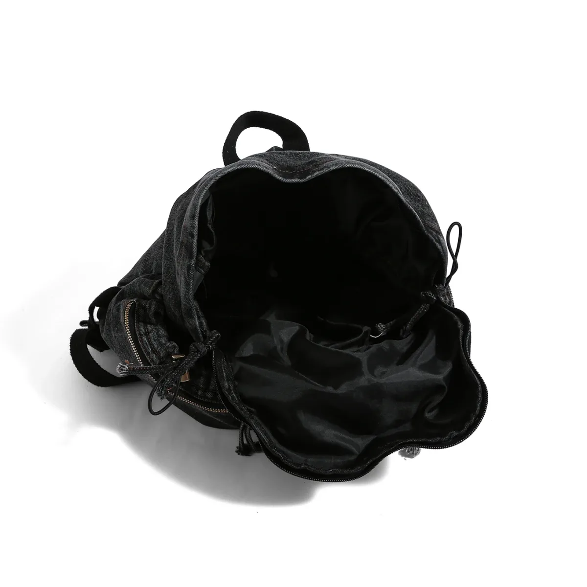 sac à dos en jean délavé vintage pour femme, avec cordon de serrage, design déchiré, sac à dos décontracté pour l'école et les voyages