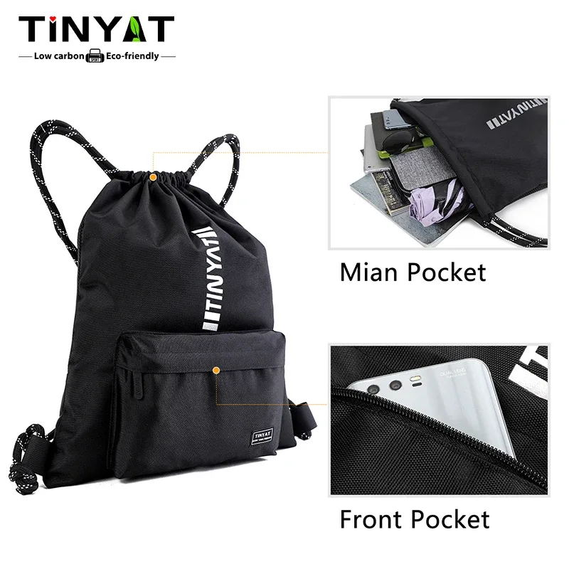 tinyat sac à dos à cordon de serrage pour homme avec bretelles réglables sac de sport sac de voyage léger en polyester pour un usage quotidien