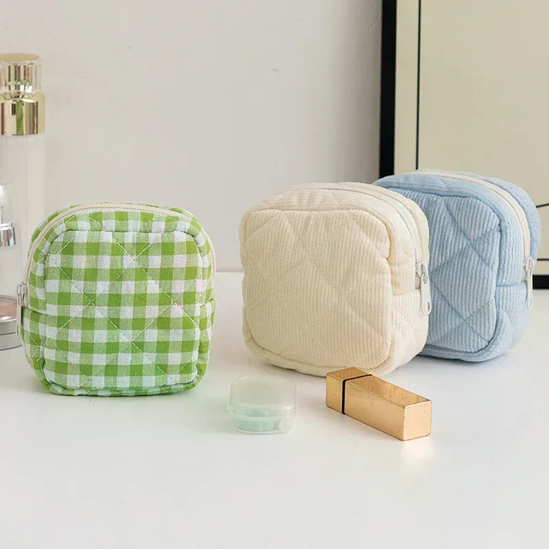 petite trousse de maquillage en velours côtelé, mini pochette à cosmétiques, sac essentiel avec fermeture éclair en métal pour sac à main, voyage et cadeaux