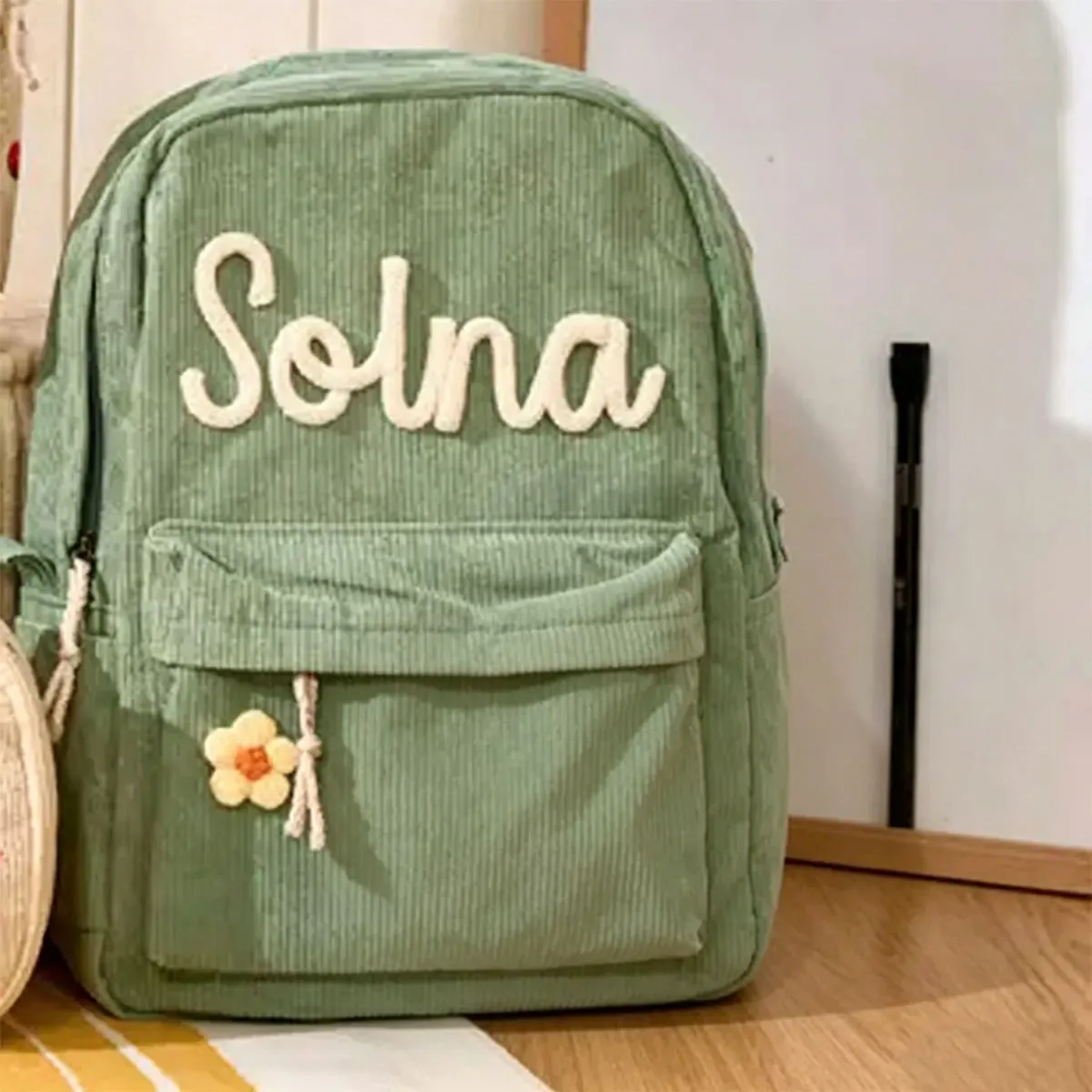 sac à dos personnalisé en velours côtelé, motif fraise/à carreaux, simple et spacieux, cadeau parfait pour la rentrée scolaire