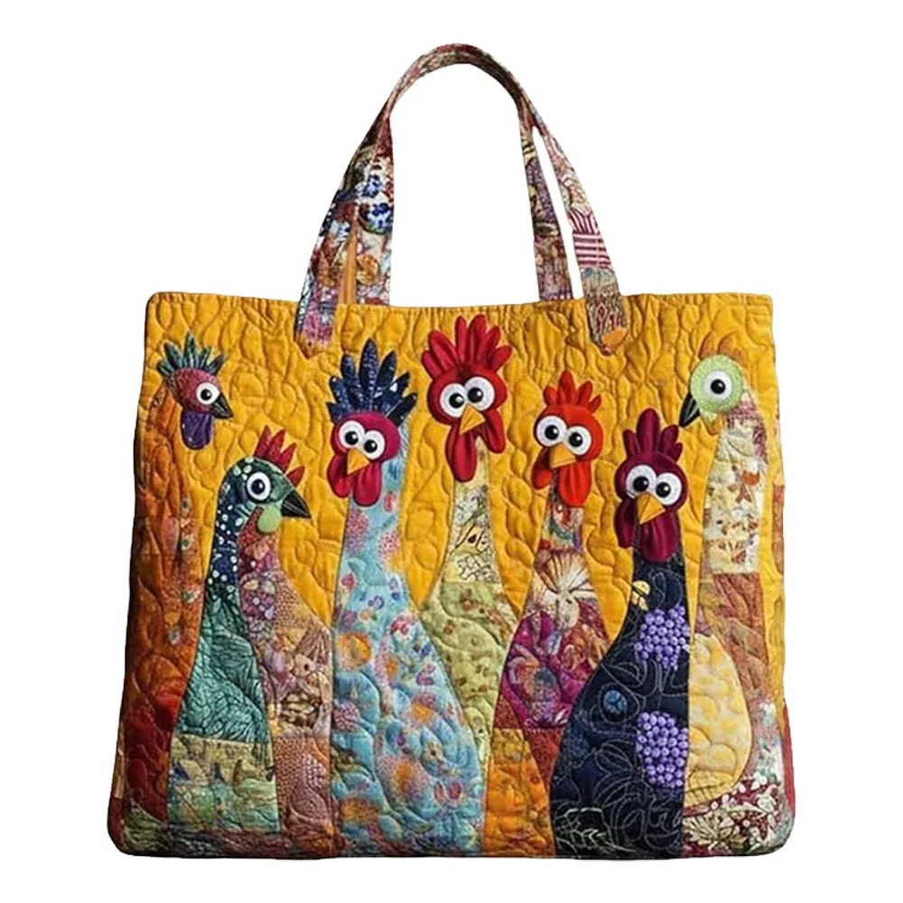 sac fourre-tout matelassé patchwork motif poulet pour femme, sac à bandoulière quotidien pour le shopping, nouveaux sacs 2026