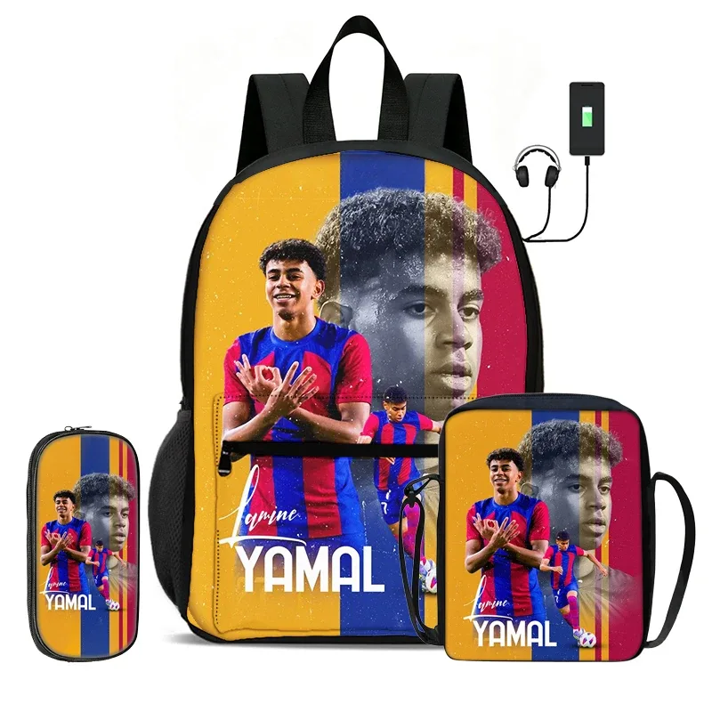 sac à dos scolaire pour enfant, sac à dos de sport de football avec sac à bandoulière, trousse à crayons, ensemble de 3 sacs l-lamin yamal, sac à dos de star du football