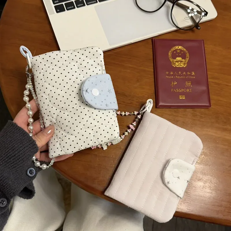 portefeuille multifonction pour cartes de crédit, porte-passeport, organiseur de billets d'avion, étui pour femme avec imprimé étoiles et pois