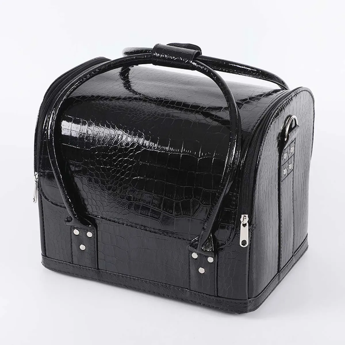trousse de maquillage en pu imprimé crocodile grande capacité, boîte à outils portable multi-niveaux pour maquillage et tatouage, design sophistiqué