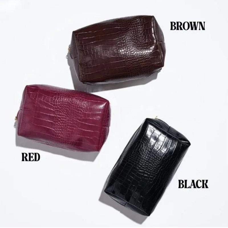 pochette de maquillage en pu gaufré crocodile pour femmes, étanche, structurée, organiseur de rangement haut de gamme non pliable