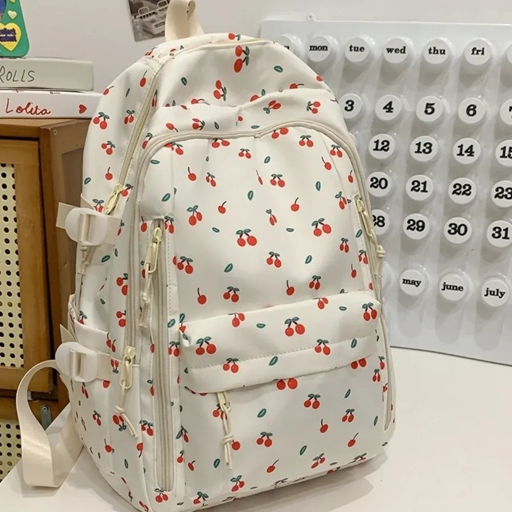 sac à dos mignon à imprimé floral de grande capacité, multi-poches, motif de nœud épaissi, sac d'école léger et durable, sac à dos de voyage