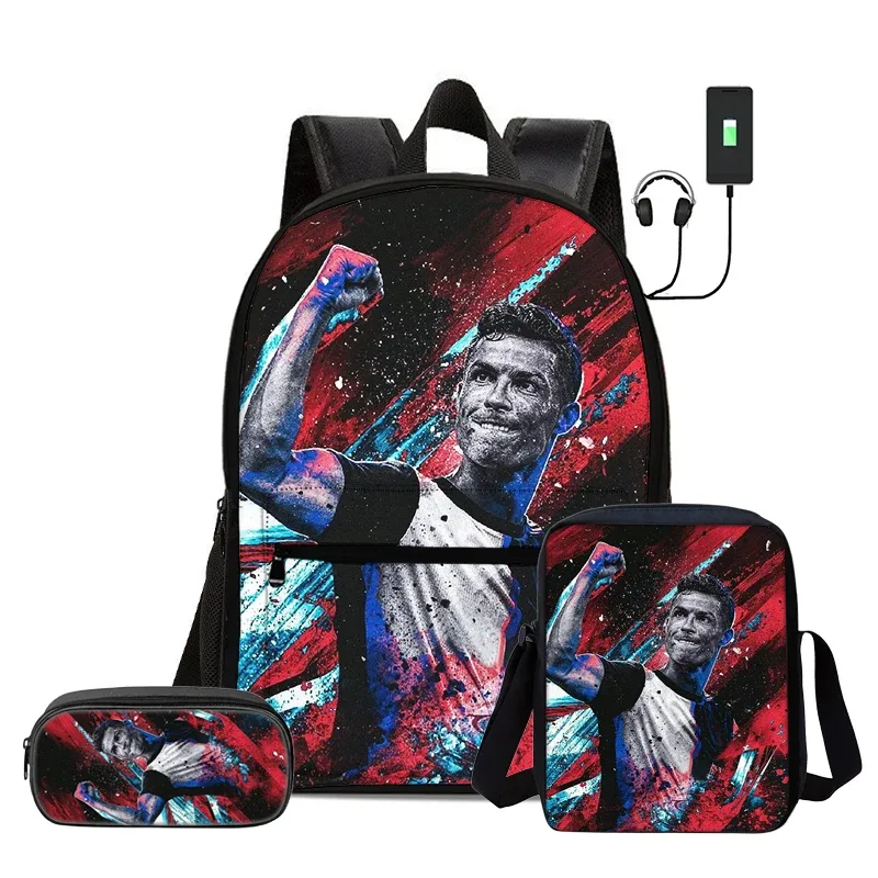 sac dos nylon motifs football noirs couleurs vivaces bandoulière arquée interface usb usage voyage