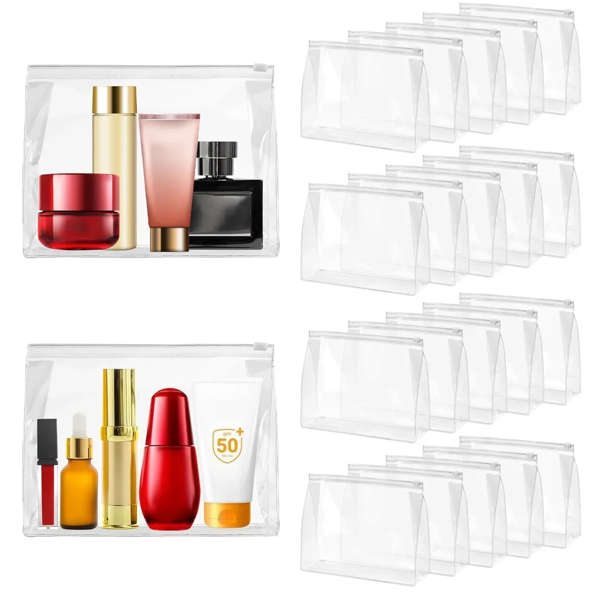 trousse toilette pvc transparent beige boîte format rectangulaire motif solide style décontracté usage voyage cosmétiques maquillage
