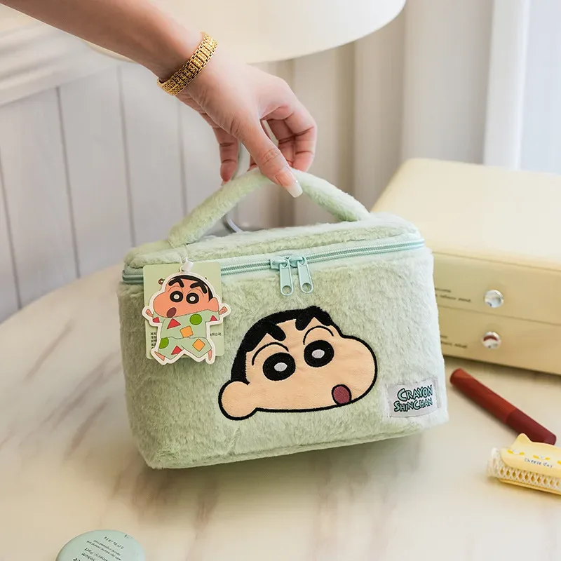 trousse toilette feutre rose vert personnages animés shin-chan maquillage voyage compact rangement cosmétiques usage femmes hommes jeunes adolescents
