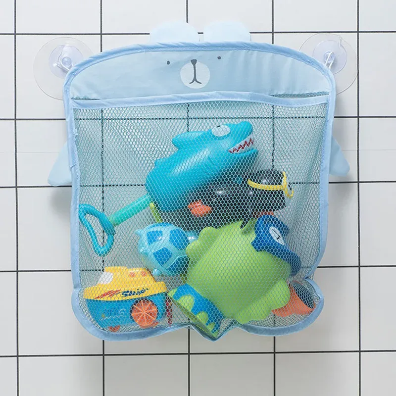 sac de rangement en filet pour jouets de bain en forme de requin mignon avec ventouses puissantes, séchage rapide, panier suspendu pour salle de bain pour tout-petits, enfants et bébés