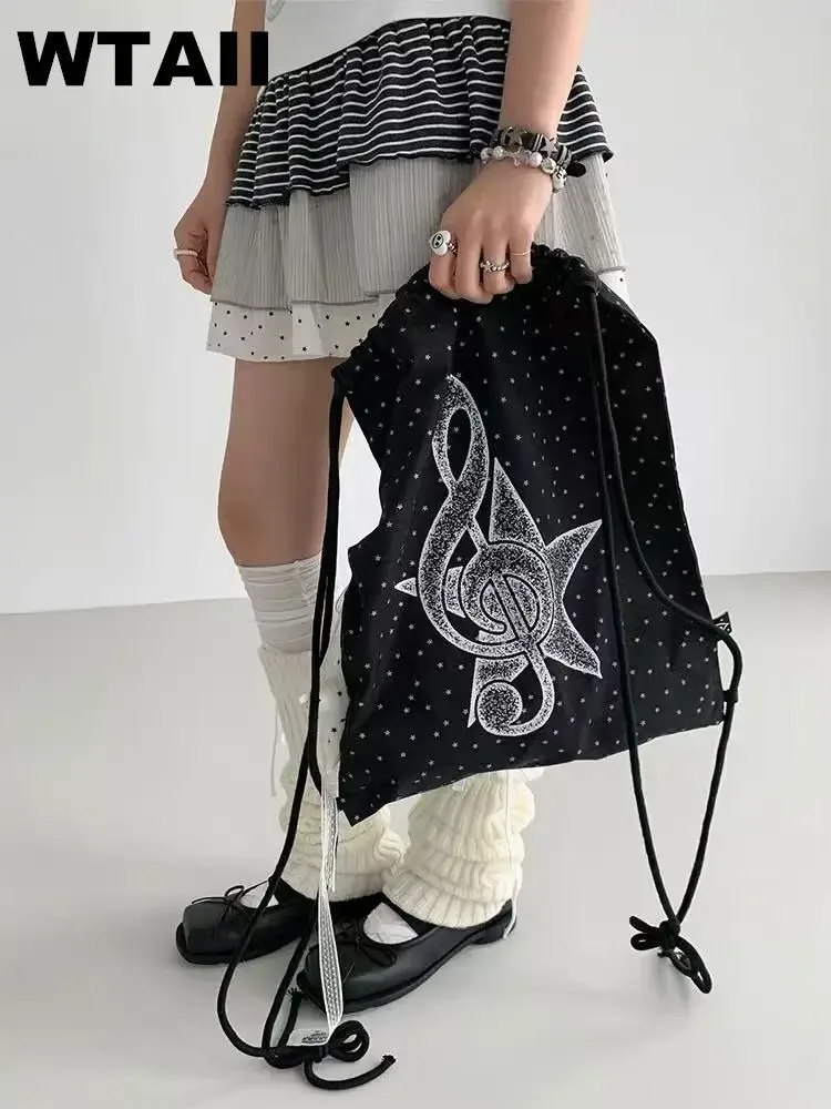 sac à cordon à pois avec motif de notes de musique, sac à dos de sport décontracté, sac de rangement de grande capacité pour le basketball, pour l'école et les voyages