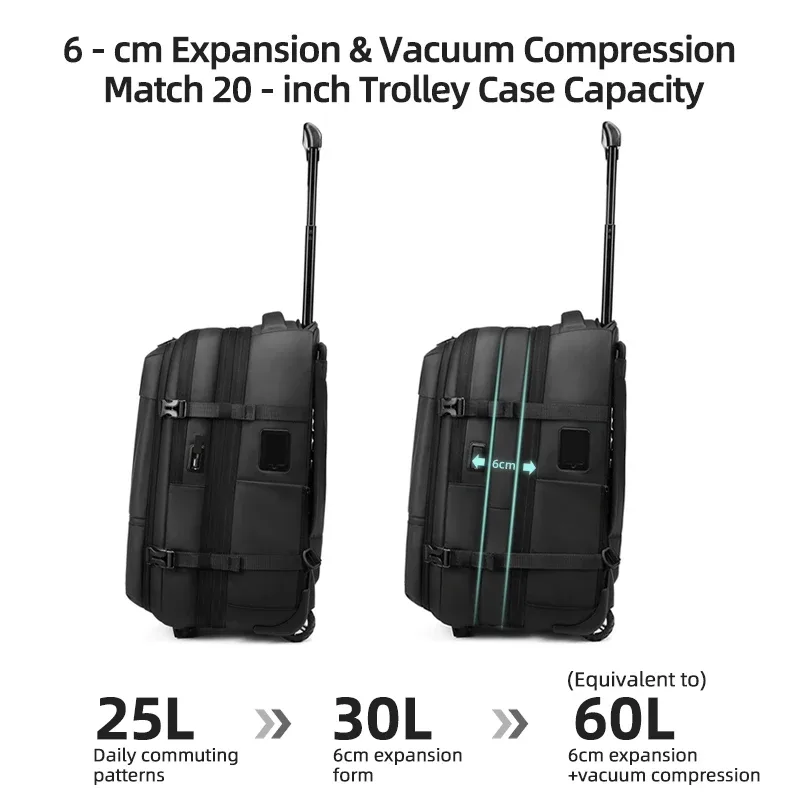 sac à dos de voyage à roulettes avec pompe de compression sous vide pour homme, sac à dos à roulettes, bagages à roulettes pour emporter en cabine
