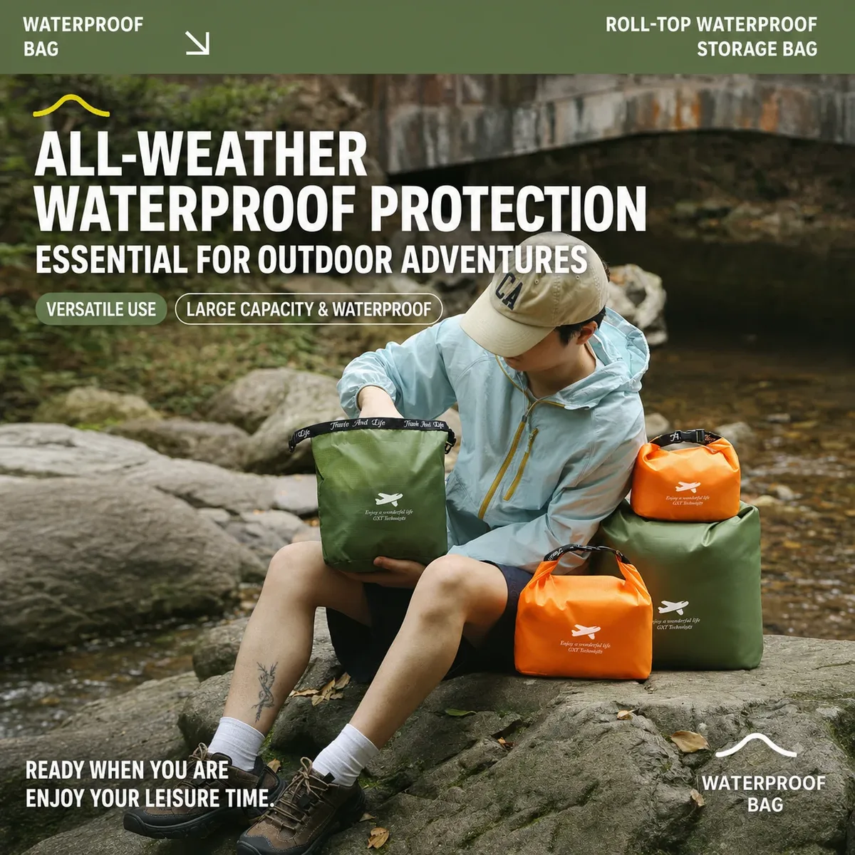 sacs de rangement de voyage étanches à fermeture roll-top en oxford ultralégers et indéchirables pour le camping, la randonnée, et les sacs de compression anti-salissures