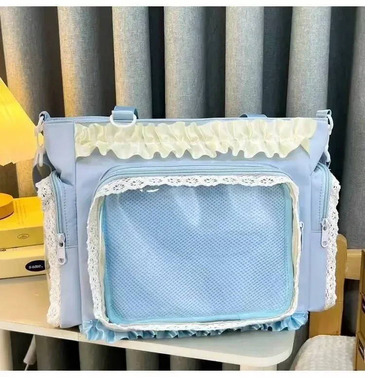 y2k nouveau sac à bandoulière doux ita lolita fille sac à bandoulière transparent femmes grande capacité sac fourre-tout en dentelle mignon bricolage affichage sac à main