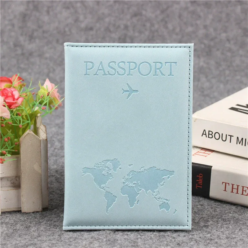 couverture de passeport en cuir pu pour hommes et femmes, étui de passeport de voyage avec carte du monde, organisateur-porte-carte de protection, couvertures de documents d'identité