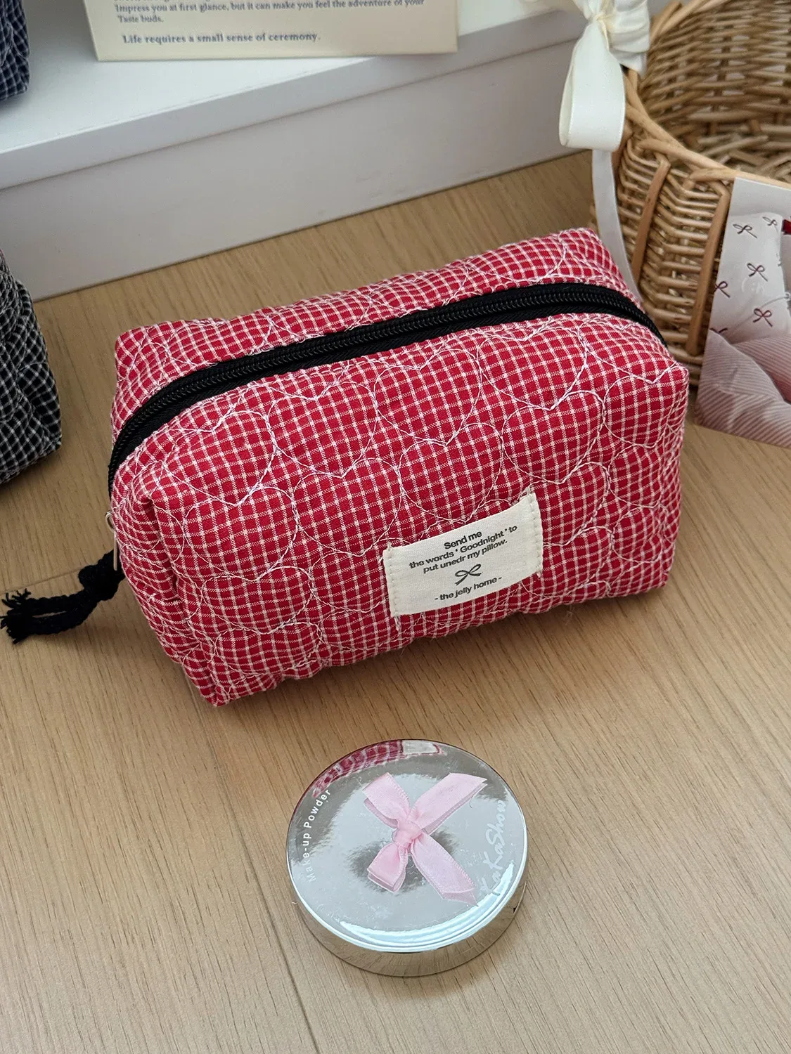 sacs à cosmétiques matelassés à carreaux en forme de cœur pour femmes, trousse de maquillage de grande capacité, sac de rangement de voyage pour dames, sac à main décontracté pour filles, pochette