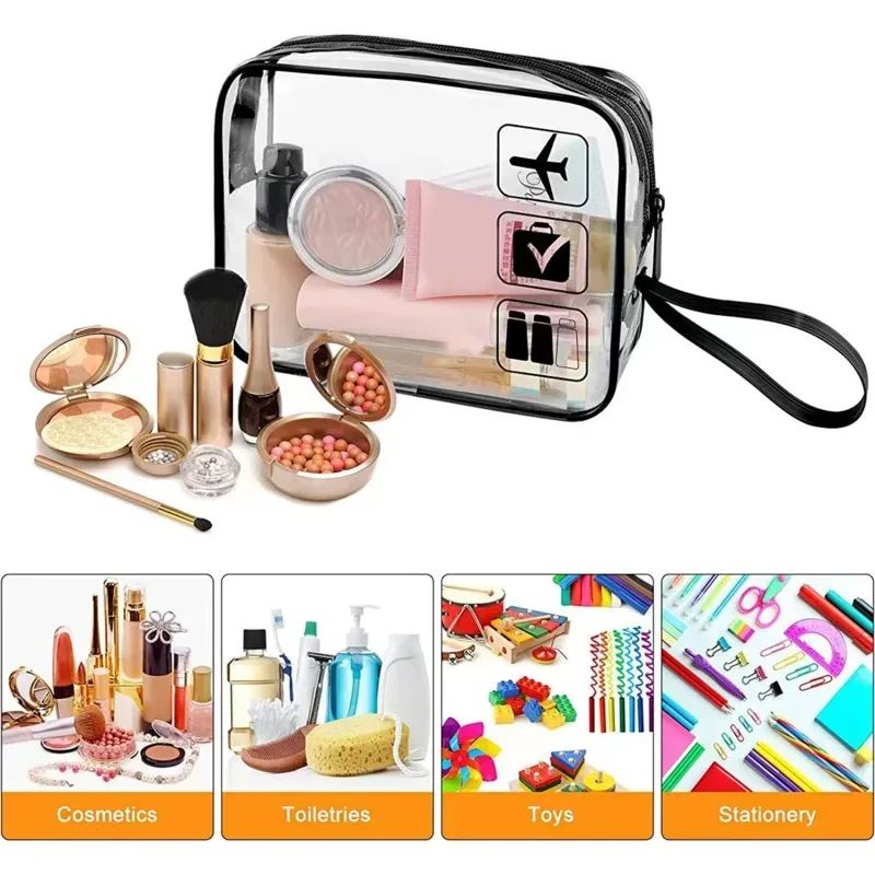 sac à cosmétiques de voyage transparent noir, trousse de toilette imperméable en pvc, nouveau sac de rangement de maquillage, sac de lavage portable à fermeture éclair transparente
