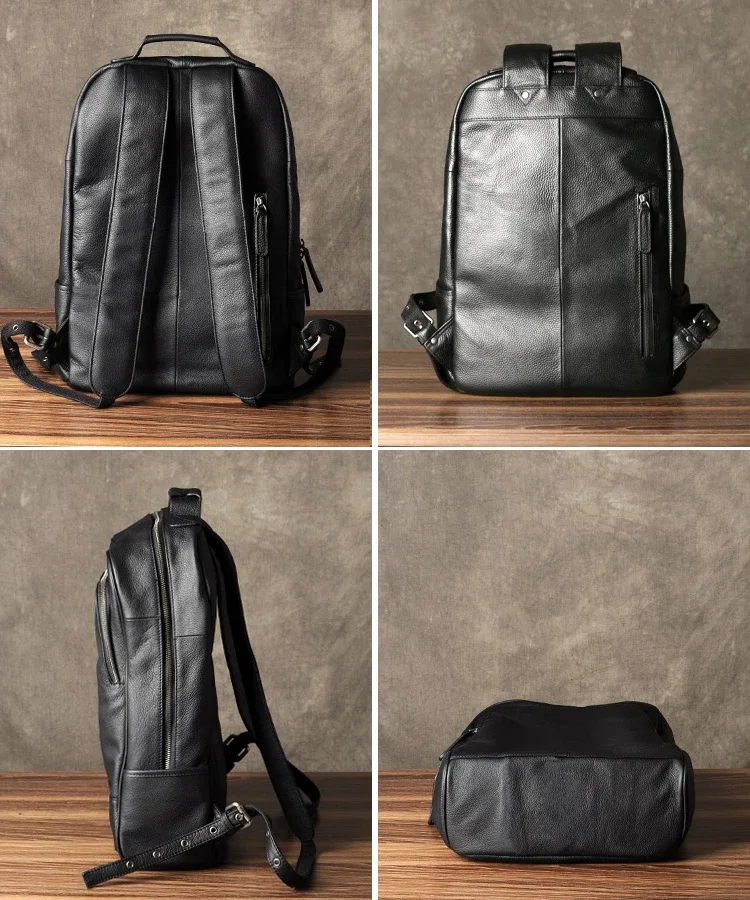 sac à dos en cuir véritable de haute qualité, modèle tendance pour hommes, sac à dos pour étudiants, sac d’école, sac à dos pour un usage quotidien, grand sac à dos noir.