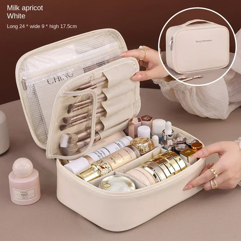 nouvelle trousse de maquillage pour femmes, sac de rangement portable, grande capacité, trousse de maquillage de luxe, organisateur de voyage, trousse de toilette essentielle.