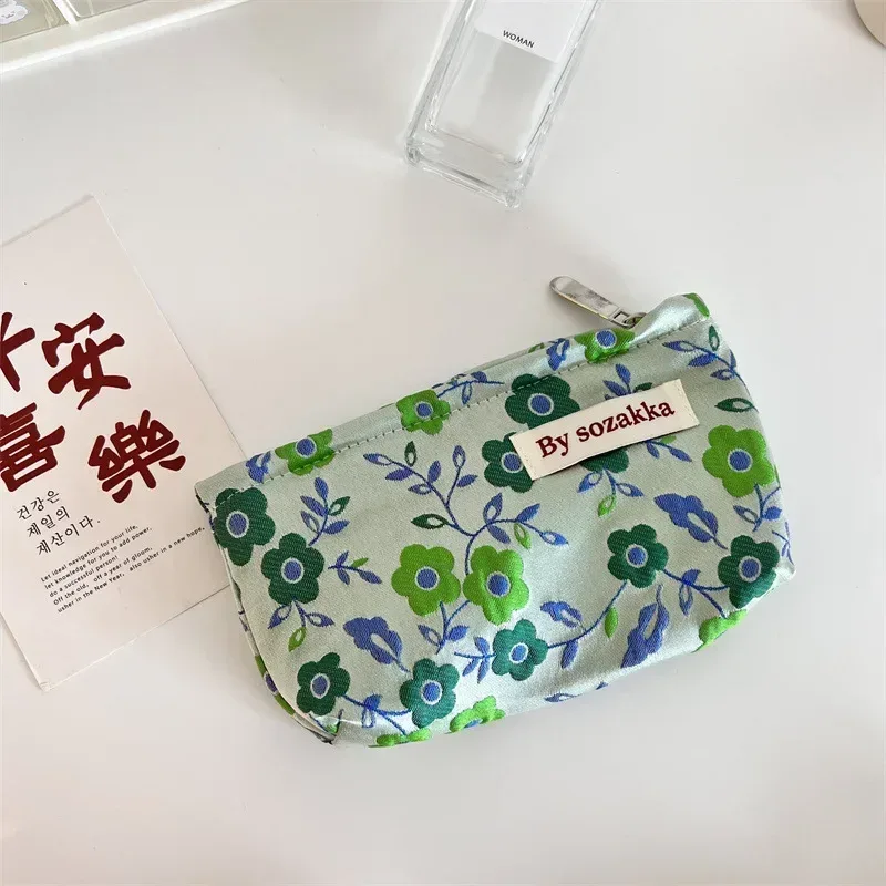 trousse de maquillage coréenne florale pour femmes, trousse à cosmétiques, trousse de maquillage de voyage, trousse de beauté en toile, trousse à crayons