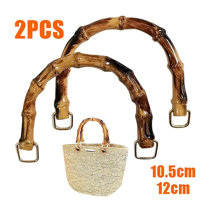 poignée sac plastique bambou ornamentation marron clair anses incurvées boucles dorées projet bricolage usage polyvalent remplacement sac main sacs paille bricolage
