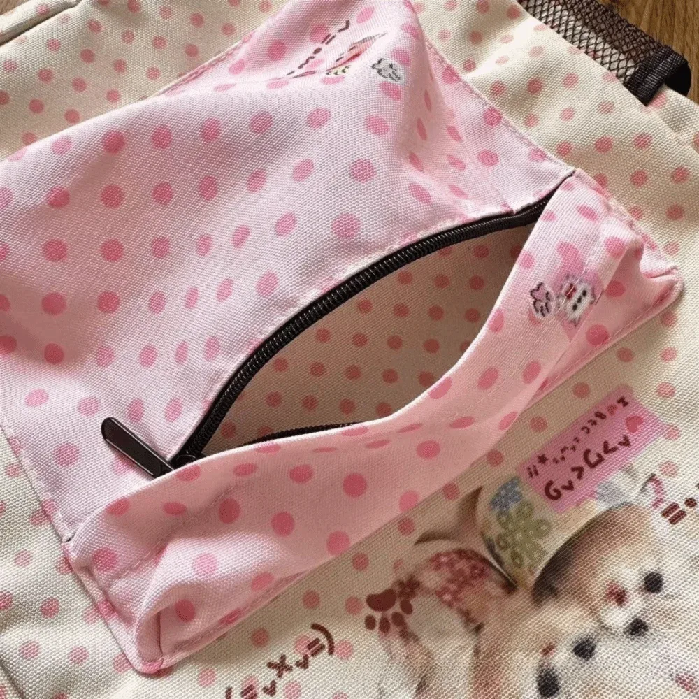 sacs à dos y2k vintage à pois contrastés, patchwork grande capacité, style preppy pour étudiants