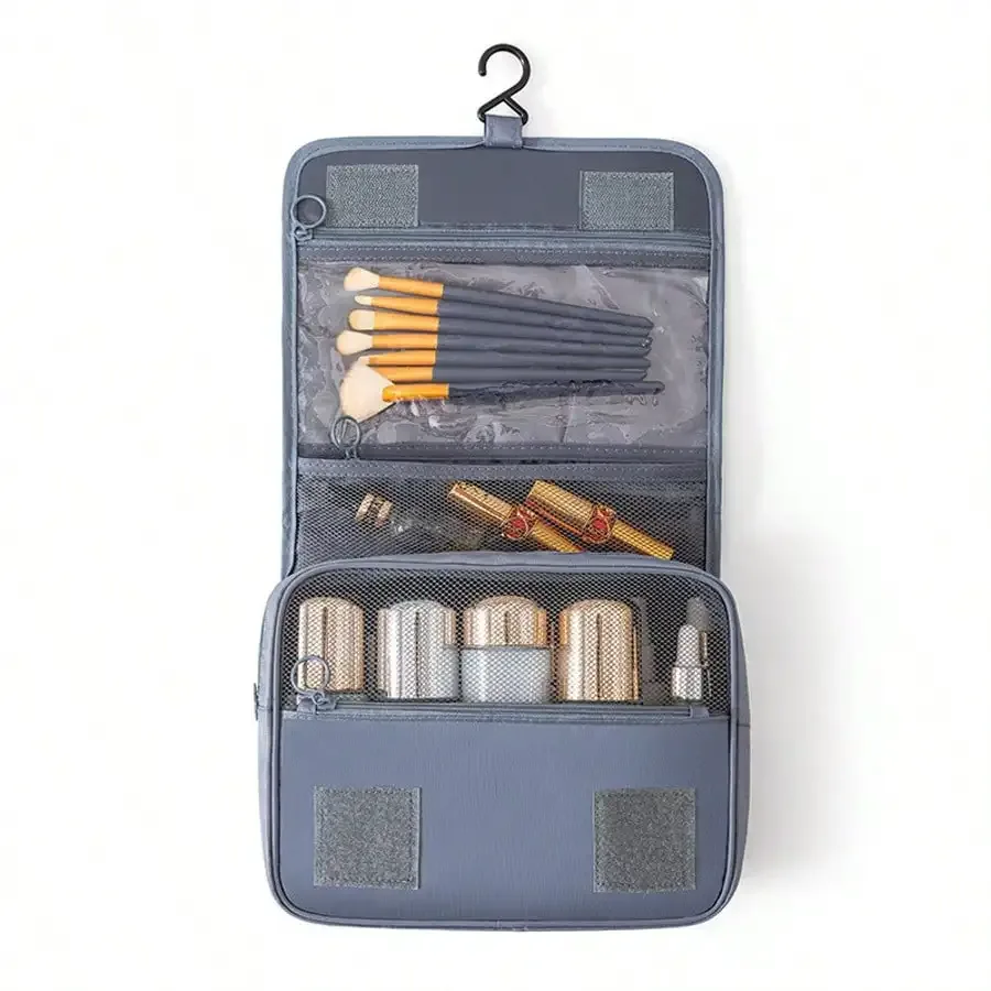 trousse de toilette de voyage de style coréen, trousse de maquillage, trousse à crochet, trousse de rangement multifonctionnelle de grande capacité avec compartiment séparé pour les articles secs et humides.